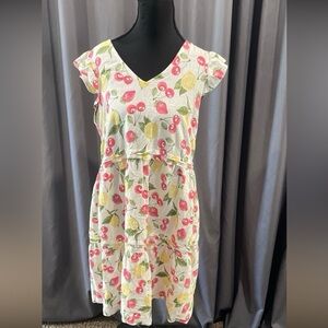 Isaac Mizrahi linen blend fruit print dress size small
